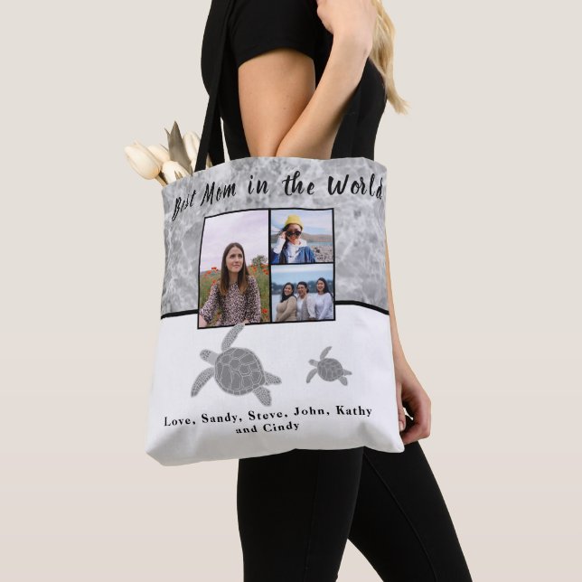 Tote Bag Meilleure mère 3 Photo Gris Marbre Tortues de mer  (De près)