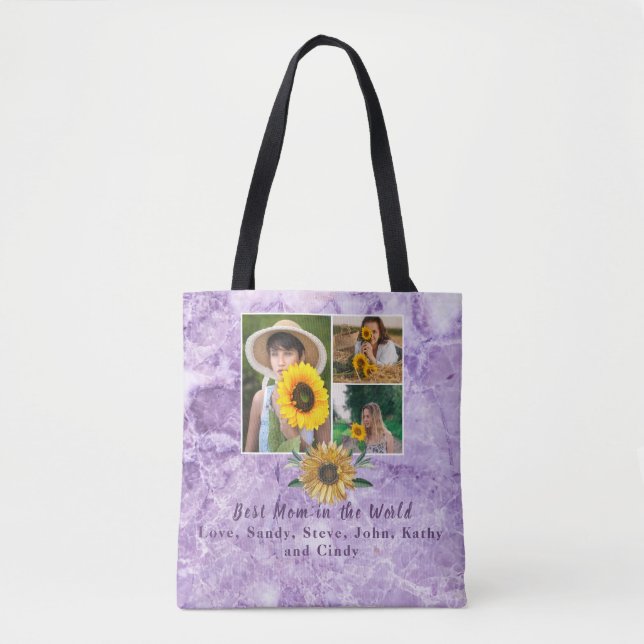Tote Bag Meilleure mère Ever 3 Photo Collage Purple Améthys (Devant)