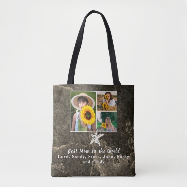 Tote Bag Meilleure mère Ever 3 photo Collage Tan Starfish (Devant)