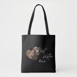 Tote Bag Meilleure Soeur Photo Élégante Noir Moderne
