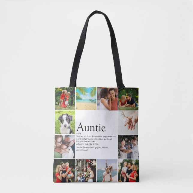Tote Bag Meilleure tante, Tante Jamais Définition 12 Collag (Devant)
