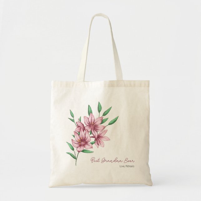 Tote Bag Meilleure typographie florale rose grand-mère (Devant)