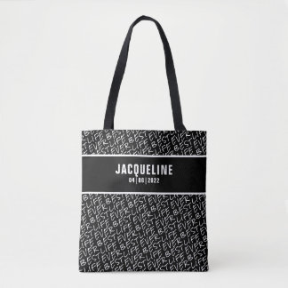 Tote Bag Meilleure vie jamais noir avec texte blanc Personn