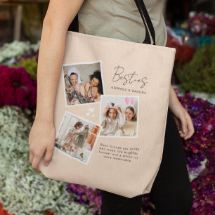 Tote Bag Meilleures amies 3 Collage de photos Personnalisé 