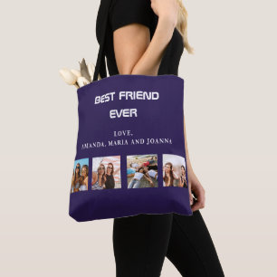 Tote Bag Meilleurs amis marine bleu photo nom collage