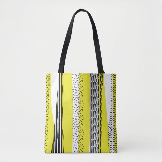 Tote Bag Mélange jaune et noir Motif géométrique (Devant)