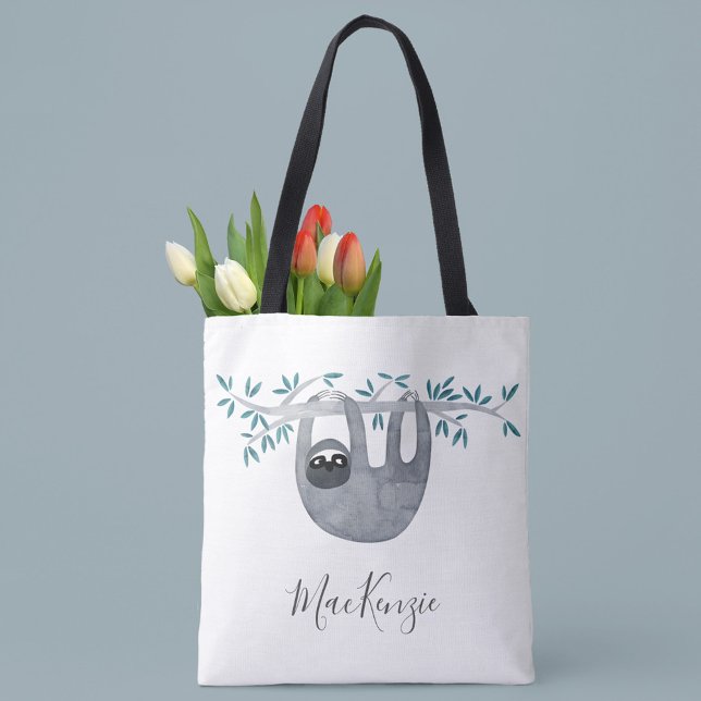 Tote Bag Mélange Sloth Personnalisé (Watercolor sloth personalized script name tote bag)