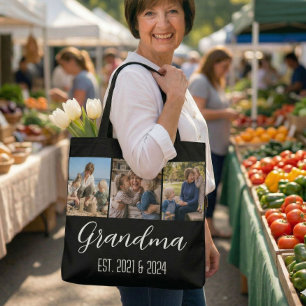 Tote Bag Mémé a établi Photo Noir 3 Blanc Script Tot
