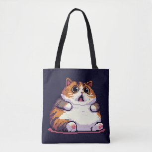 Tote Bag Mème de chat gras orange choqué pixel art