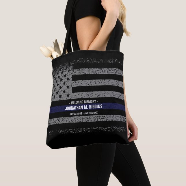Tote Bag Mémoire amoureuse Police Mince Ligne bleue Drapeau (De près)