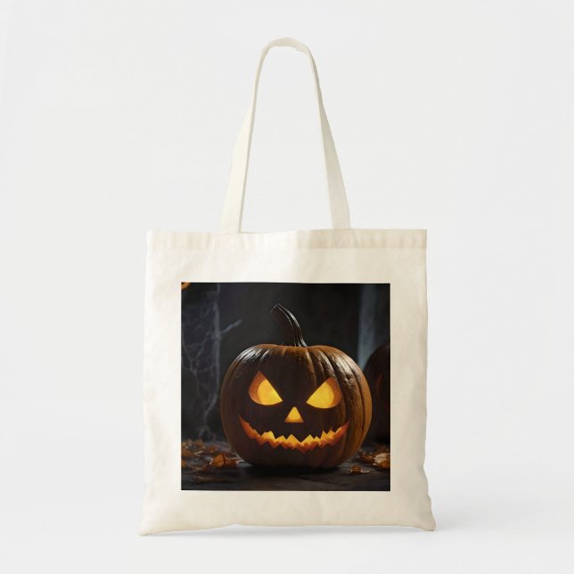 Tote Bag Menacer Citrouille Halloween, (Devant)