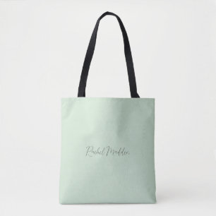 Tote Bag Menthe Green Feminine Minimale Script Nom personna