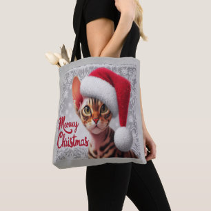 Tote Bag Meow Christmas Devon Rex Cat, Xmas Père Noël Cat