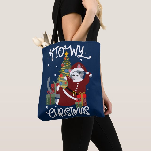 Tote Bag Meowy Christmas mignon Amoureux des chats drôle (De près)