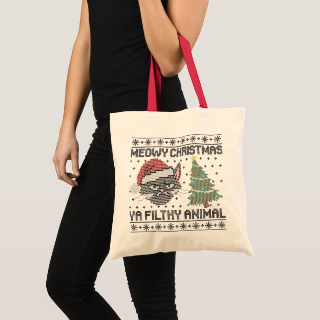 Tote Bag Meowy Christmas Ya Filthy Animal - Ugly Christmas (Devant (produit))