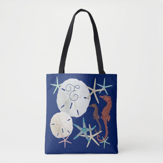Tote Bag Mer Vie Monogramme Marine Bleue (Devant)
