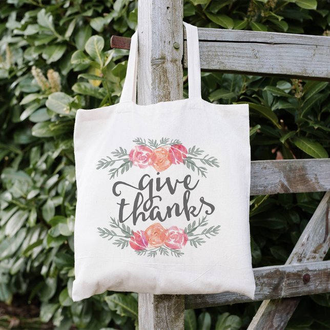 Tote Bag Merci. | Aquarelle de Thanksgiving Floral (Créateur téléchargé)