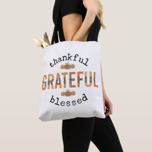 Tote Bag Merci Grateful Blessé mignon automne Thanksgiving
