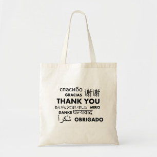 Tote Bag Merci multilingue noir et blanc