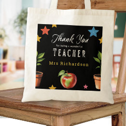 Tote Bag Merci Professeur Tableau Noir Pomme Personnalisé