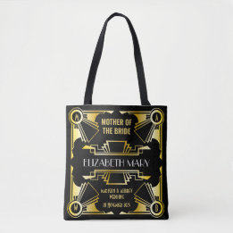 Tote Bag Mère de la mariée Art Déco Mariage Gold & Black
