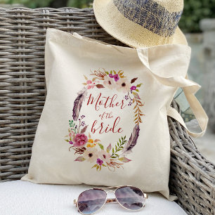 Tote Bag Mère de la mariée Boho aquarelle fleur couronne
