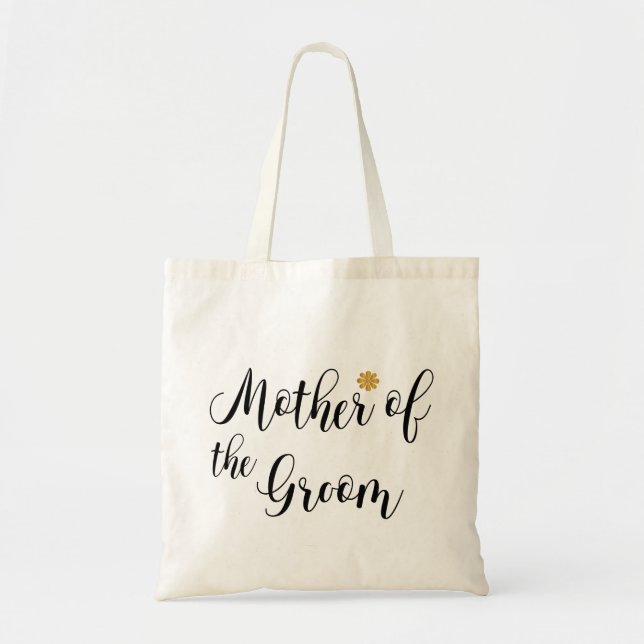 Tote Bag Mère du Groom Black Text Gold-Flower-Modern (Devant)