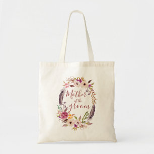 Tote Bag Mère du marié Boho aquarelle fleur couronne