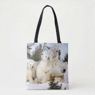 Tote Bag Mère et petits animaux d'ours blanc