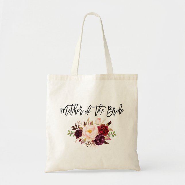 Tote Bag Mère florale de Bourgogne de manuscrit de brosse (Devant)
