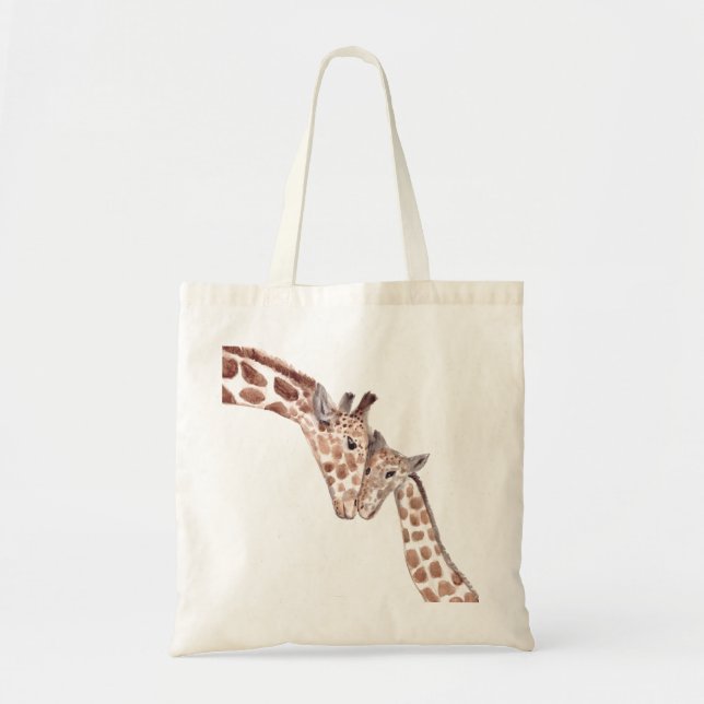 Tote Bag Mère girafe avec bébé en aquarelle (Devant)
