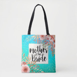 Tote Bag Mère mariage de la mariée rose Floral Turquoise Or