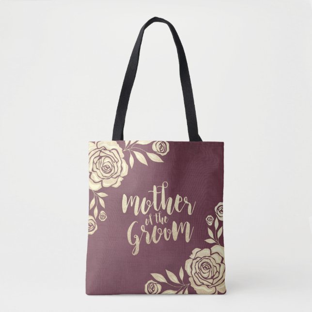 Tote Bag Mère mariage du Groom Bourgogne Roses d'or (Devant)
