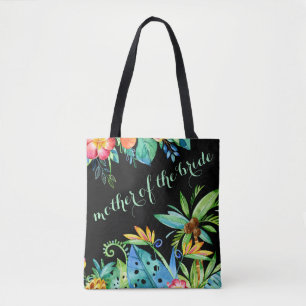 Tote Bag Mère noire florale tropicale de la mariée