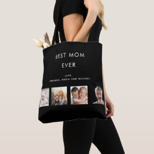 Tote Bag Mère photo collage famille noir