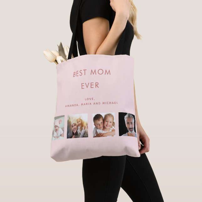 Tote Bag Mère photo collage rose pâle (De près)