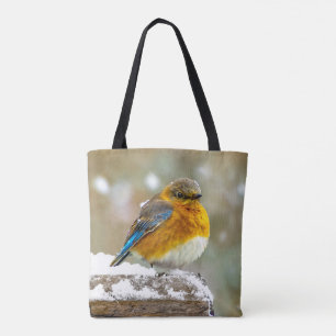 Tote Bag Merlebleu de l'Est dans la Neige - Photographie Or
