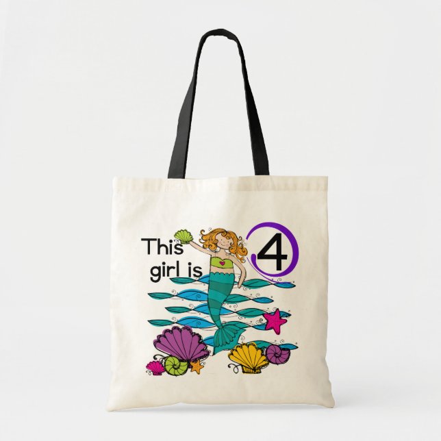 Tote Bag Mermaid 4th Birthday Tshirts and Gifts (Devant)