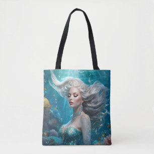 Tote Bag Mermaid cheveux en argent Turquoise Océan
