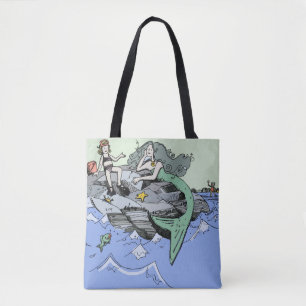 Tote Bag Mermaid littoral mignon dessin animé plage art pou
