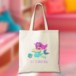 Tote Bag Mermaid Sparkling Lecture Bibliothèque Livres Nom 
