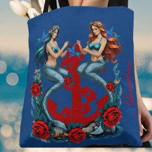 Tote Bag Mermaids bleu Vintage marine