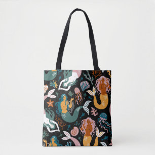 Tote Bag Mermaids insouciants Coquillages Design Vintage