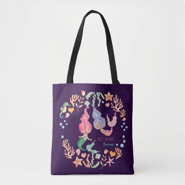 Tote Bag Mermaids Meilleurs amis pour toujours BFF personna (Devant)