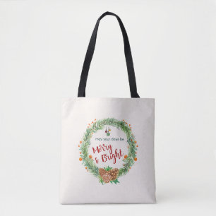 Tote Bag Merry & Bright Christmas Wreath
