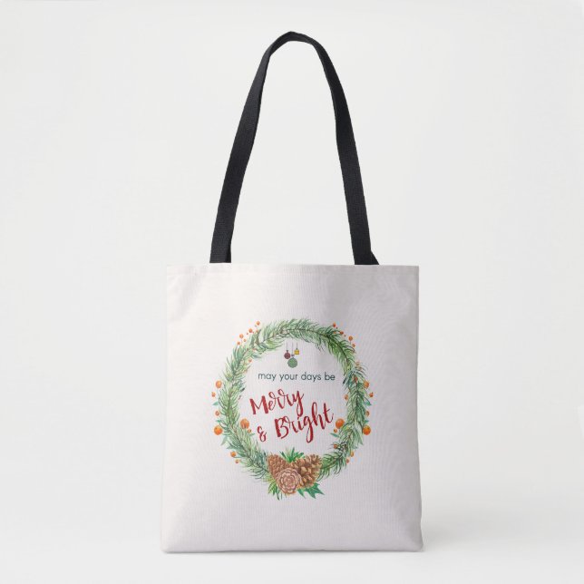 Tote Bag Merry & Bright Christmas Wreath (Devant)