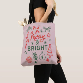 Tote Bag Merry & Bright Retro Christmas Stocking | Festive 