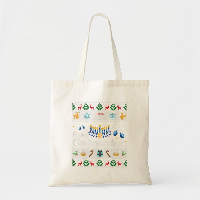Tote Bag Merry Chrismukkah Happy Hanoukka plus M (Devant)