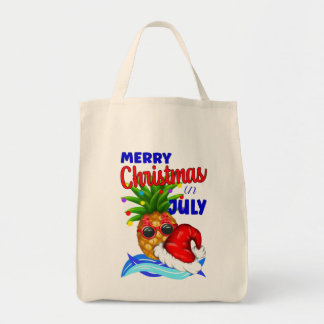 Tote Bag Merry Christmas in July, Xmas Hat Pineapple