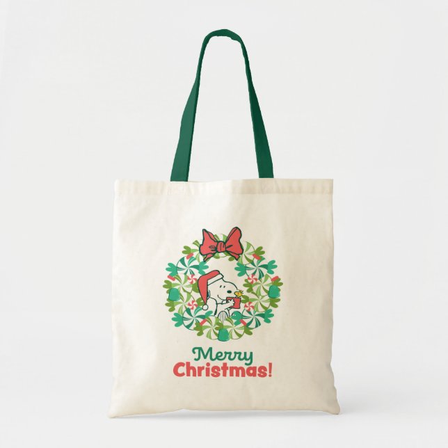 Tote Bag Merry Christmas Peppermenthe Holiday Wreath (Devant)